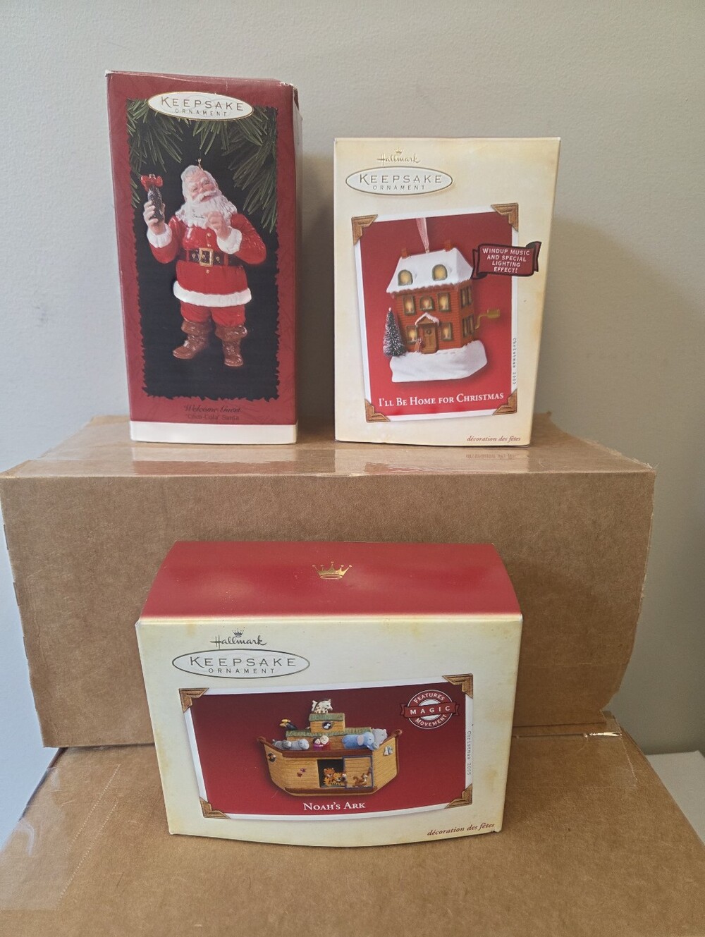 Set of 3 Hallmark Christmas Ornaments--Excellent Condition--Santa, Noah's Ark